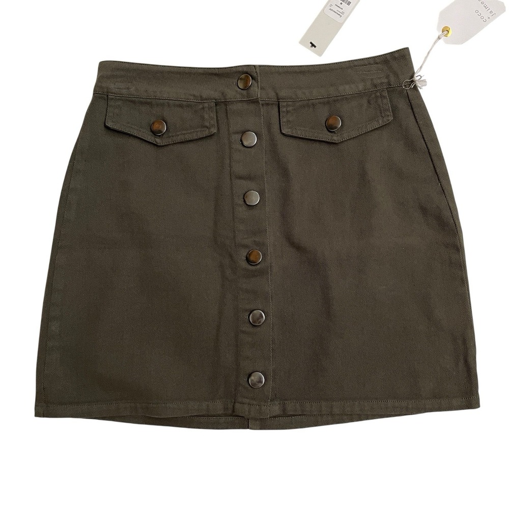 Francesca's Skirt Button Front Olive Women's Medium 100% Cotton Twill